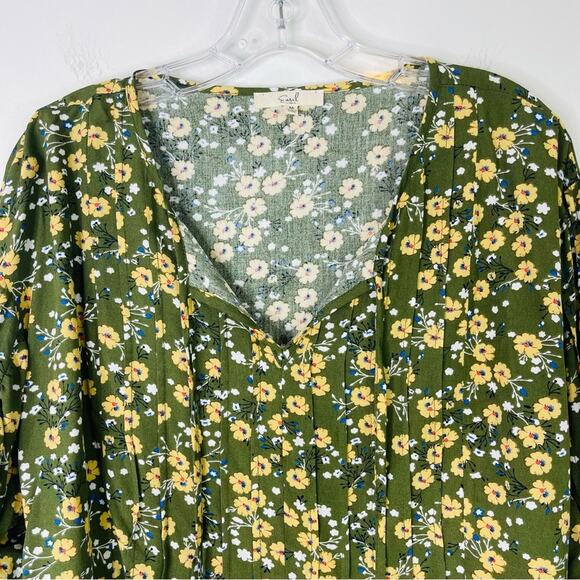 Easel green yellow white boho pleated babydoll cottagecore top medium - Picture 2 of 8